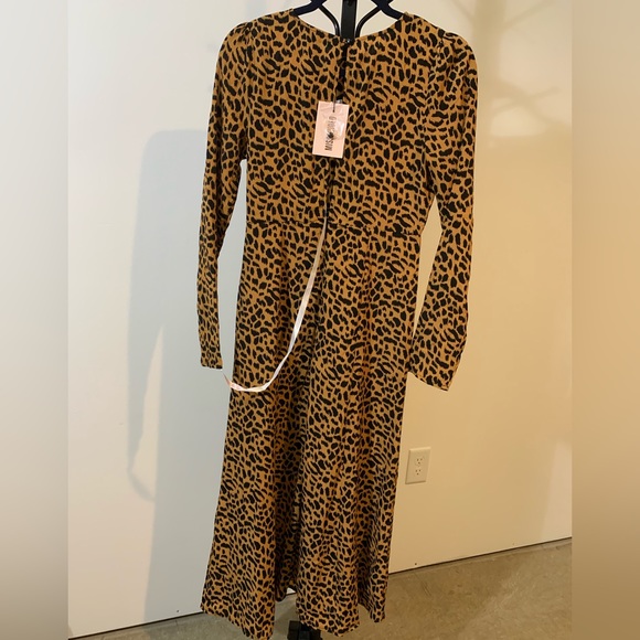 Missguided - Brown Leopard Print Long Sleeve Midi Dress, Size US 2 - Picture 7 of 10
